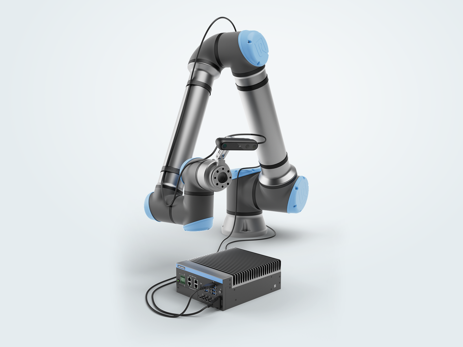 Cobot Universal Robots collegato a unità edge per acquisizione dati AI