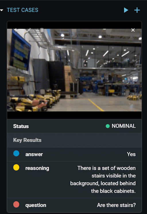 Interfaccia AIVI-Learning con spiegazione del reasoning su una scena industriale