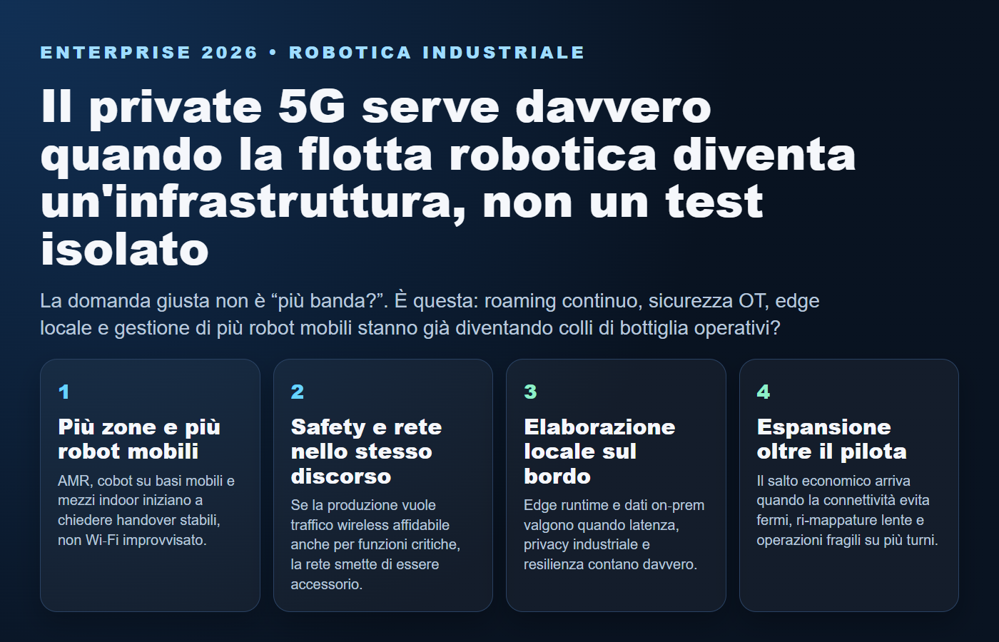Visuale checklist sui segnali che indicano quando il private 5G serve davvero per la flotta robotica