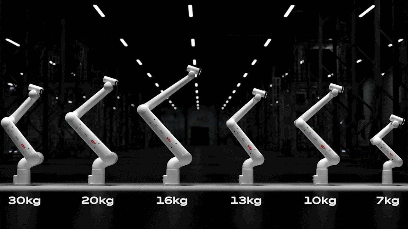 Famiglia di cobot industriali con payload diversi tra i trend robotici di aprile 2026