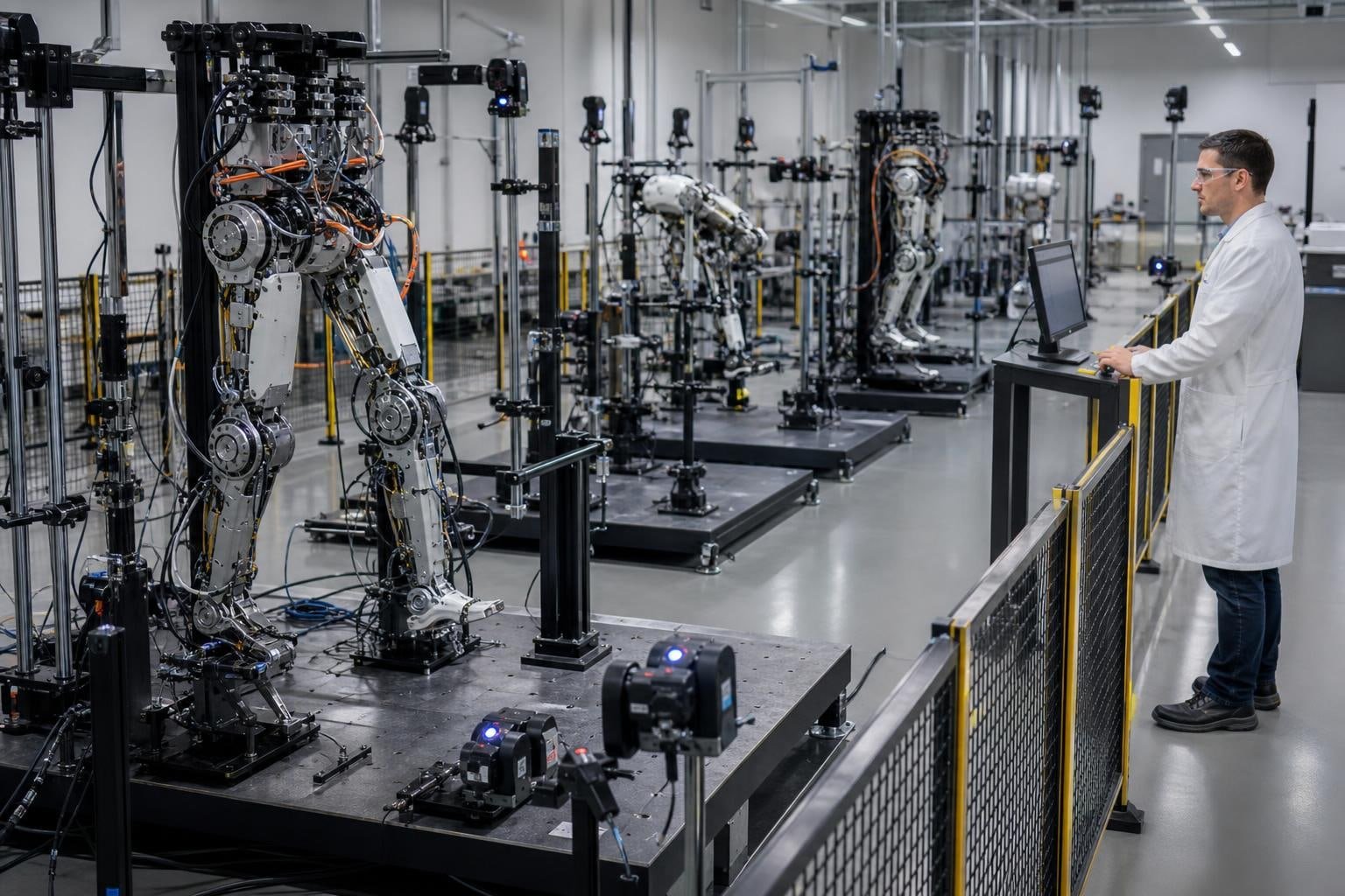 Laboratorio di affidabilità con test rig per arti e giunti di robot umanoidi