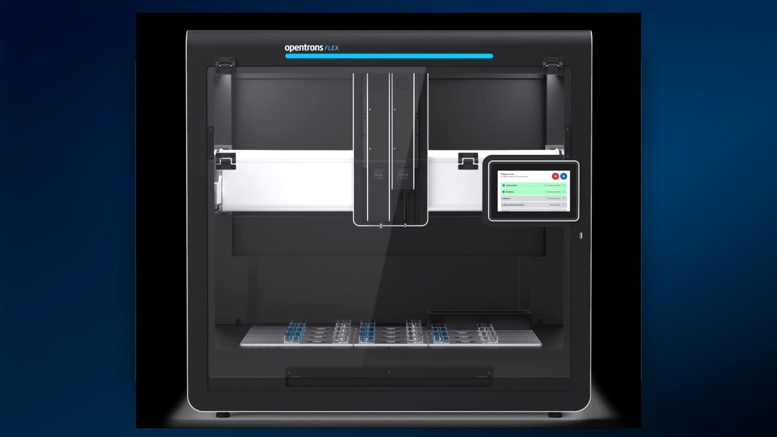 Opentrons Flex con pipette e touchscreen per protocollo di laboratorio