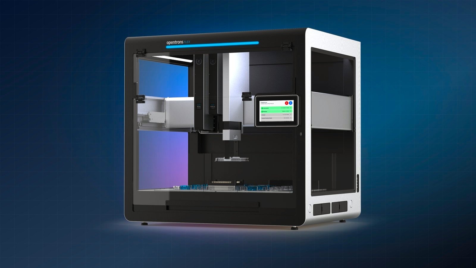 Robot da laboratorio Opentrons Flex con deck e touchscreen operativo