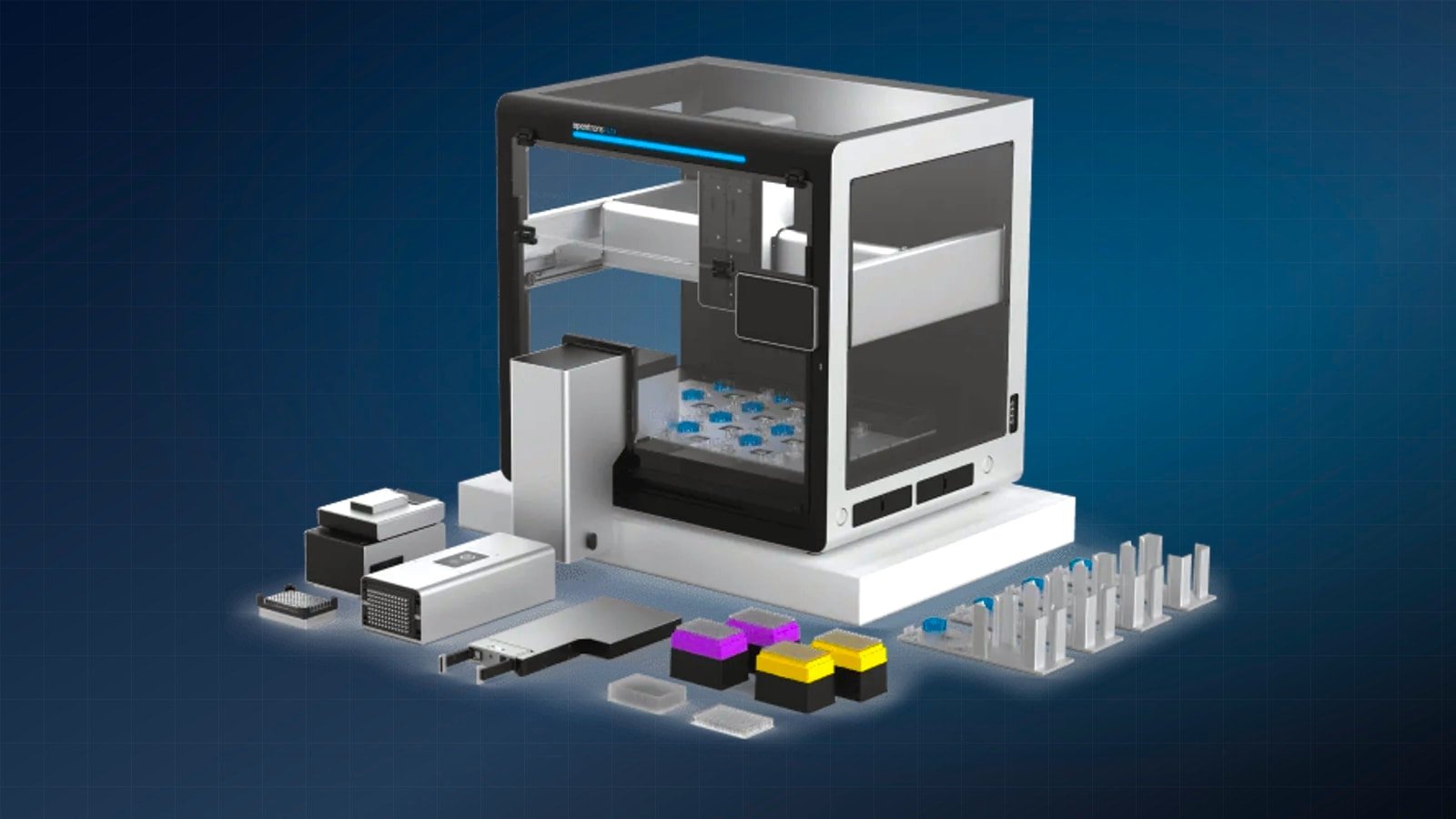 Workstation Opentrons Flex con moduli e labware per protocolli automatizzati