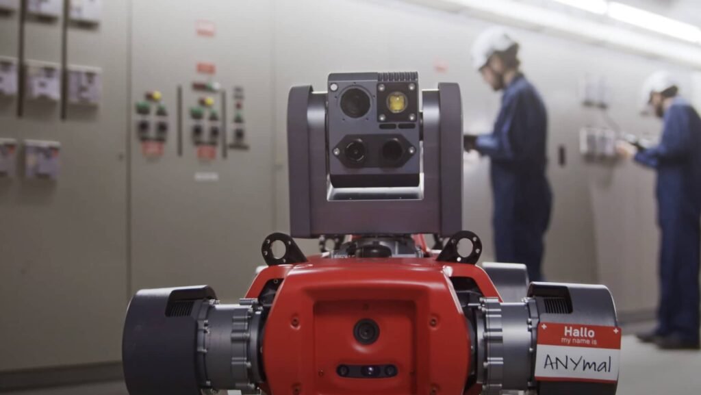 Robot quadrupede ANYmal in corridoio industriale per ispezione autonoma