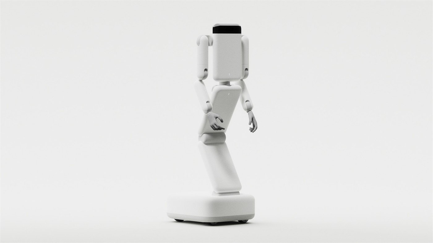 Robot Eno full body su base a ruote con struttura compatta e mani robotiche