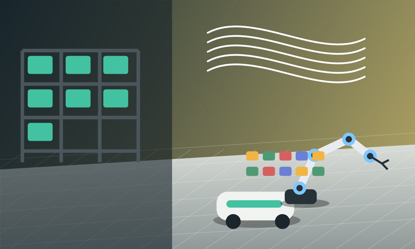 Robot mobile e braccio collaborativo che applicano un modello addestrato a un flusso logistico