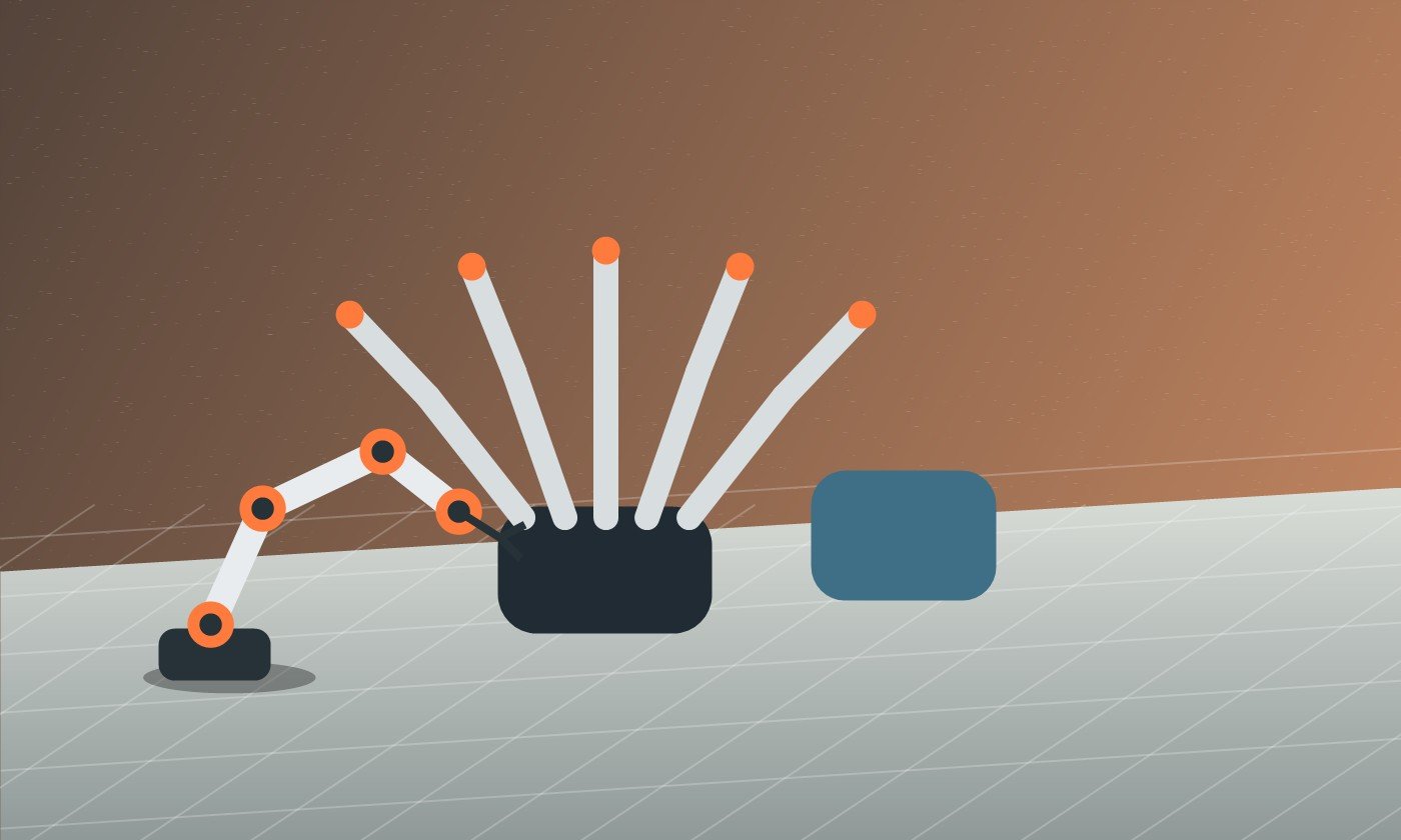 Mano robotica con dita sensorizzate che afferra un componente in reparto