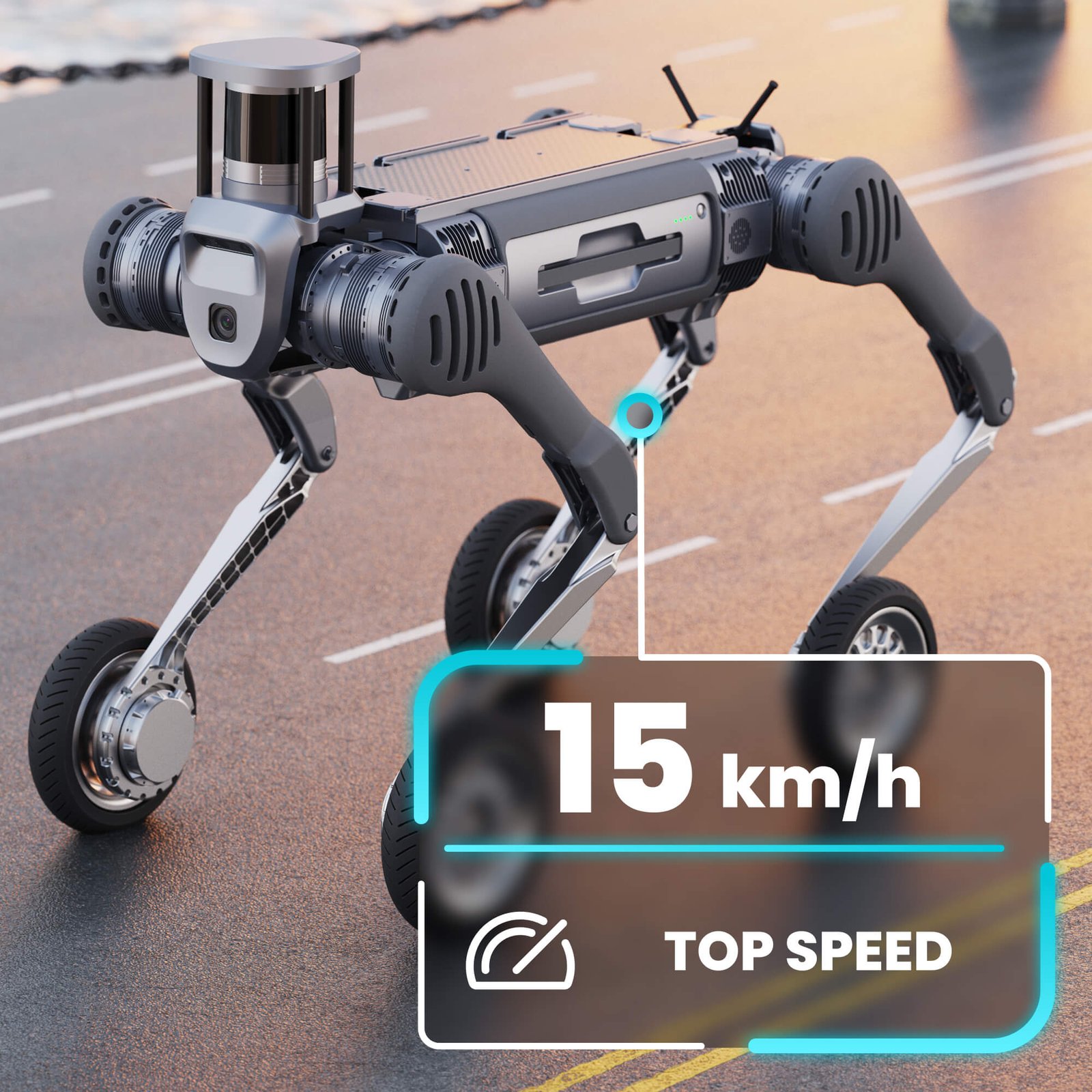 Unitree B2-W quadrupede con ruote per logistica e ispezioni dettaglio 1